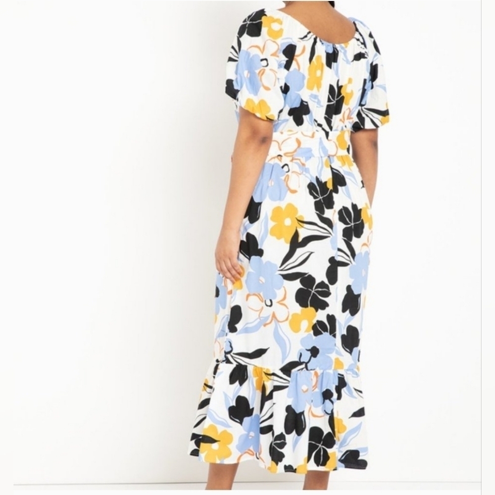 Eloquii Optional‎ Off the Shoulder Maxi/Midi Floral  Summer Cotton Dress Size 28 - Picture 3 of 14